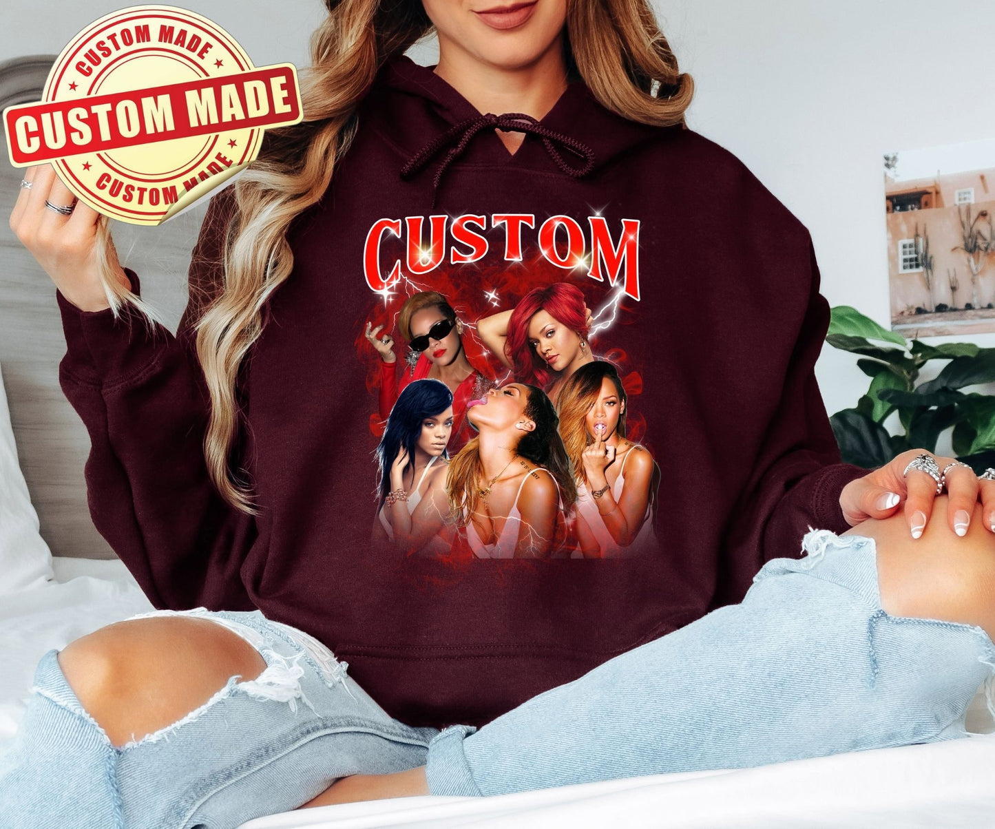 Custom Bootleg Hoodie - Personalized 90s Vintage Rap Style Pullover - Your Photo Graphic Design