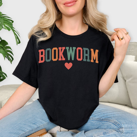 Colorful Retro Bookworm Shirt - Groovy Reading Lover T-Shirt, Aesthetic Librarian Gift, Vintage Bookish Heart Tee, Cute Teacher Appreciation Shirt