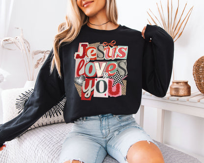 Jesus Loves You Sweatshirt | Retro Collage Christian Crewneck | Groovy Disco Faith Gift