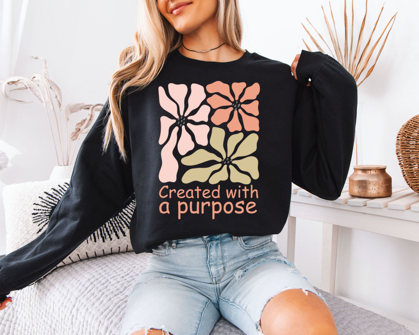 Vintage Floral Sweatshirt, Faith-Based Garden Graphic Crewneck, Soft Cozy Pullover