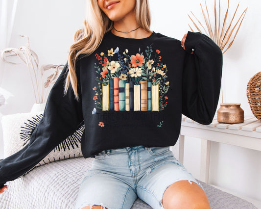 Floral Book Lover Sweatshirt, Cozy Cottagecore Graphic Pullover