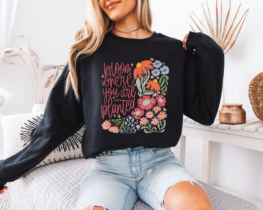 Pastel Flower Sweatshirt, Cute Garden Illustration Crewneck, Cottagecore Style Pullover, Everyday Wear