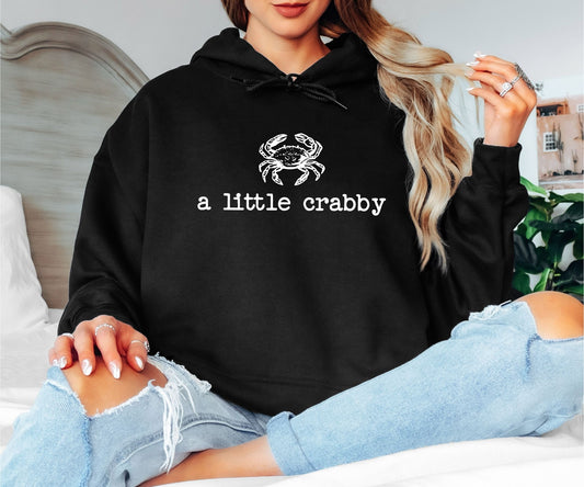 A Little Crabby Hoodie - Funny Crab Graphic Tee, Minimalist Coastal Humor Top, Cute Crustacean Gift, Sarcastic Beach T-Shirt