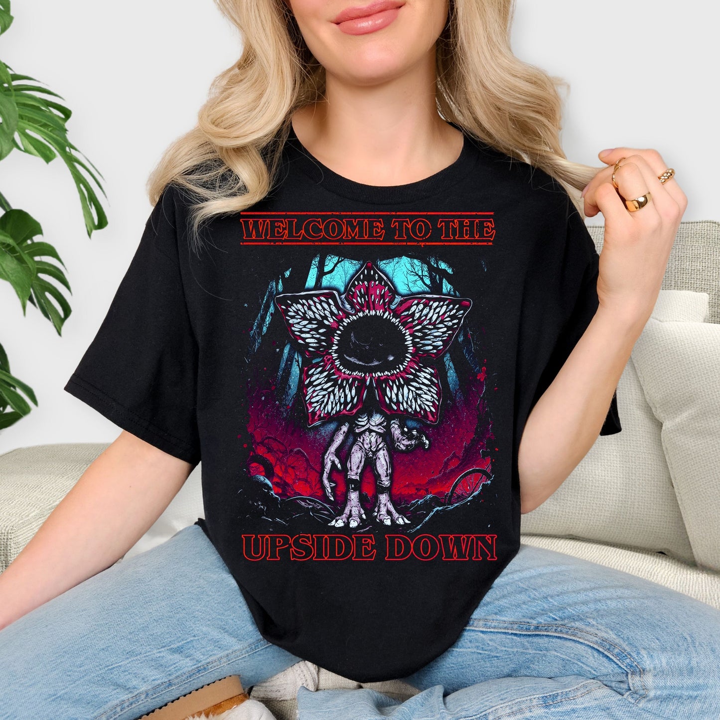 Welcome to the Upside Down Shirt - Demogorgon Horror Graphic Tee, Retro Sci-Fi Monster Sweatshirt, Spooky Forest Aesthetic Shirt, Hawkins Fan Gift