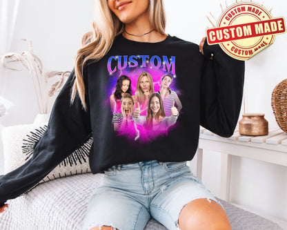 Custom Bootleg Crewneck Sweatshirt - Personalized 90s Vintage Style Photo Sweater - Best Friend & Group Gift