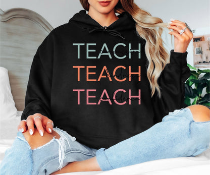 Teach Compassion Kindness Confidence Hoodie - Retro Aesthetic Teacher Hooded Sweatshirt, Inspirational Educator Pullover, Pastel Typography School Hoodie, Meaningful Teacher Appreciation Gift