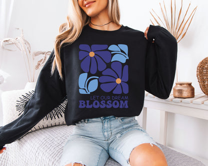 Wild Botanical Art Sweatshirt, Nature Sketch Crewneck Pullover, Aesthetic Casual Wear