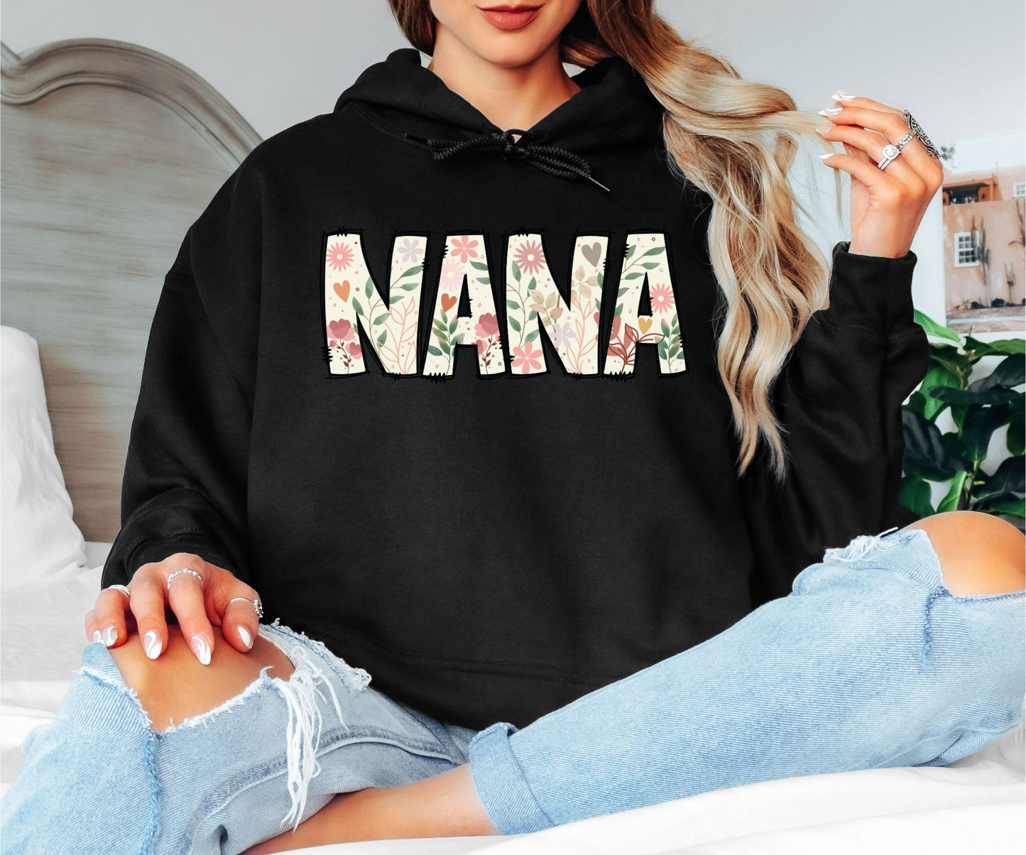 Floral NANA Hoodie – Cute Flower Letter Grandma Sweatshirt Gift