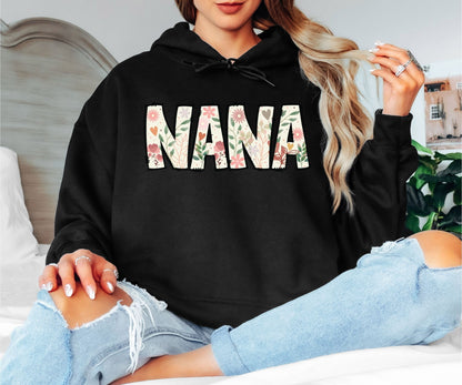 Floral NANA Hoodie – Cute Flower Letter Grandma Sweatshirt Gift