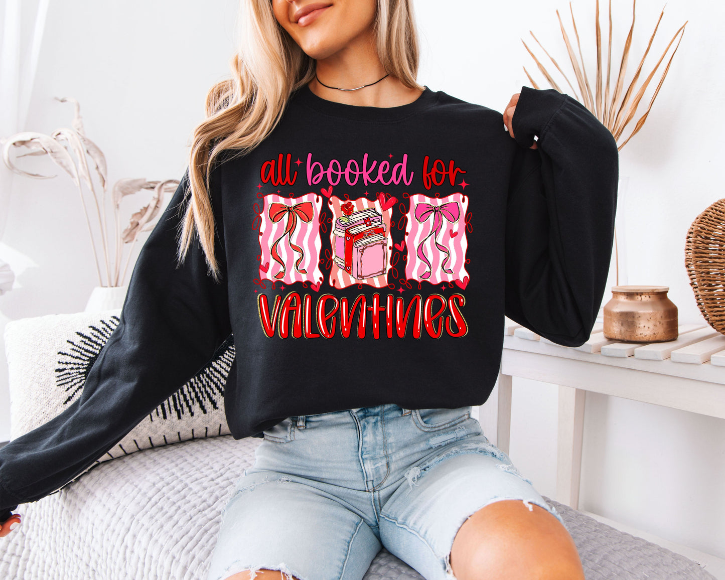 All Booked for Valentines Sweatshirt | Coquette Bow Book Lover Crewneck | Cute Reading Gift for Her