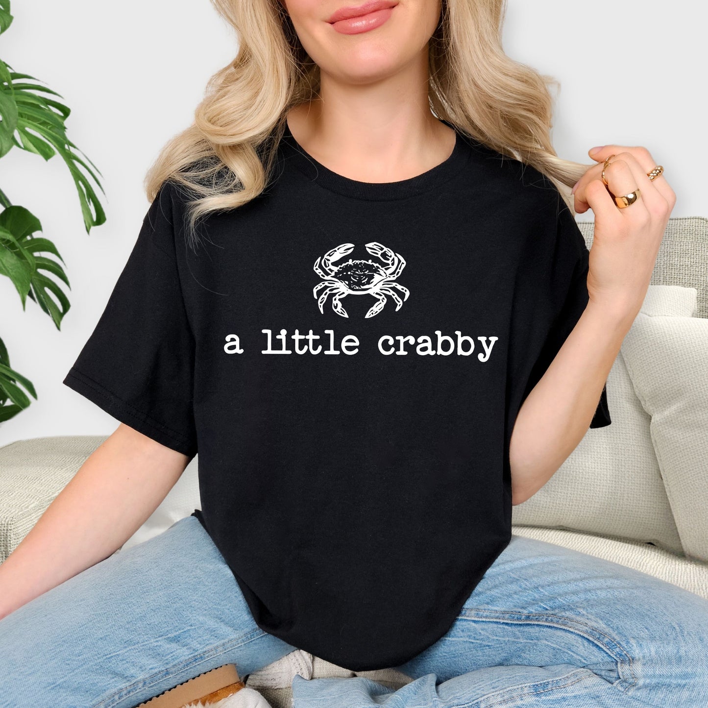 A Little Crabby T-Shirt - Funny Crab Graphic Tee, Minimalist Coastal Humor Shirt, Cute Crustacean Apparel, Beach Vacation Sarcastic Tee