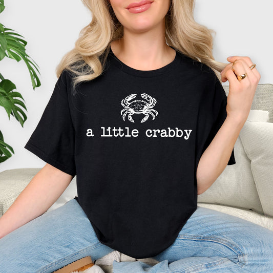 A Little Crabby T-Shirt - Funny Crab Graphic Tee, Minimalist Coastal Humor Shirt, Cute Crustacean Apparel, Beach Vacation Sarcastic Tee
