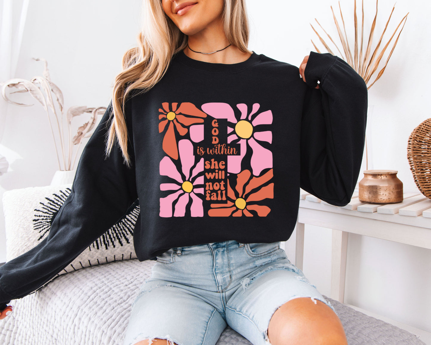 God Is Within Crewneck, Floral Graphic Pullover, Everyday Cozy Wear