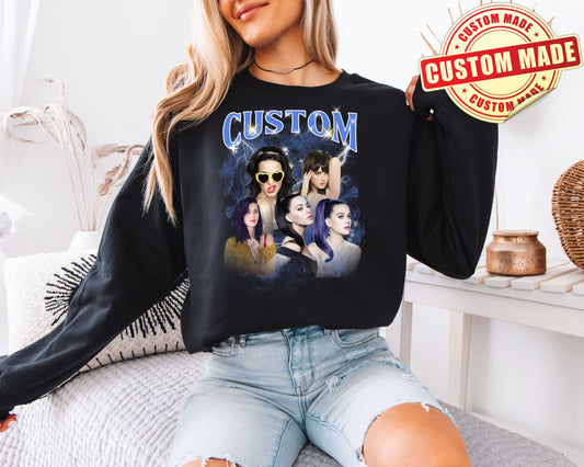 Custom Bootleg Rap Tee Sweatshirt - Personalized Vintage 90s Design - Your Photos & Text