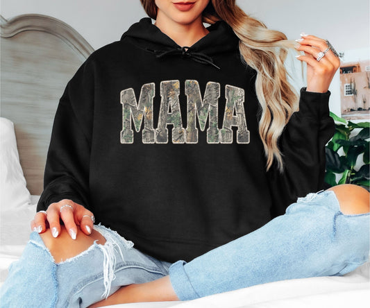 MAMA Camo Letter Hoodie, Stylish Mom Graphic Hoodie, Cozy Unisex Pullover for Everyday Wear