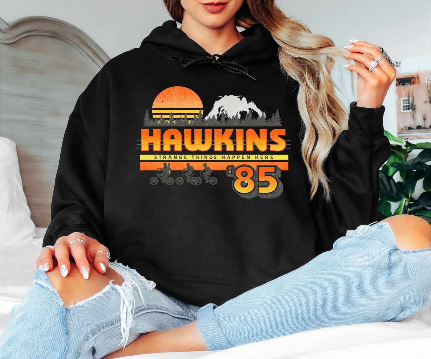 Hawkins ’85 Hoodie – Stranger Things Inspired Retro 80s Graphic Hoodie, Hawkins Indiana Vintage Sci-Fi Unisex Sweatshirt