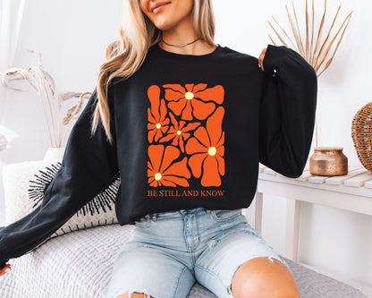 Aesthetic Floral Comfort Sweatshirt, Easy Casual Layer, Flower Illustration Crewneck Sweatshirt
