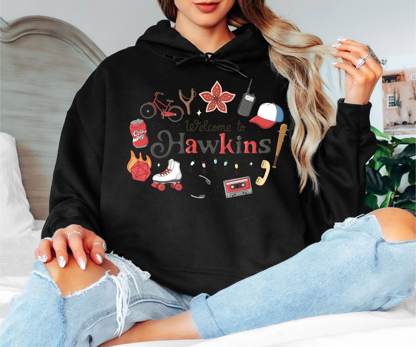 Welcome to Hawkins Hoodie – Retro 80s Inspired Graphic Hoodie, Hawkins Town Fan Sweatshirt, Unisex Cozy Hoodie