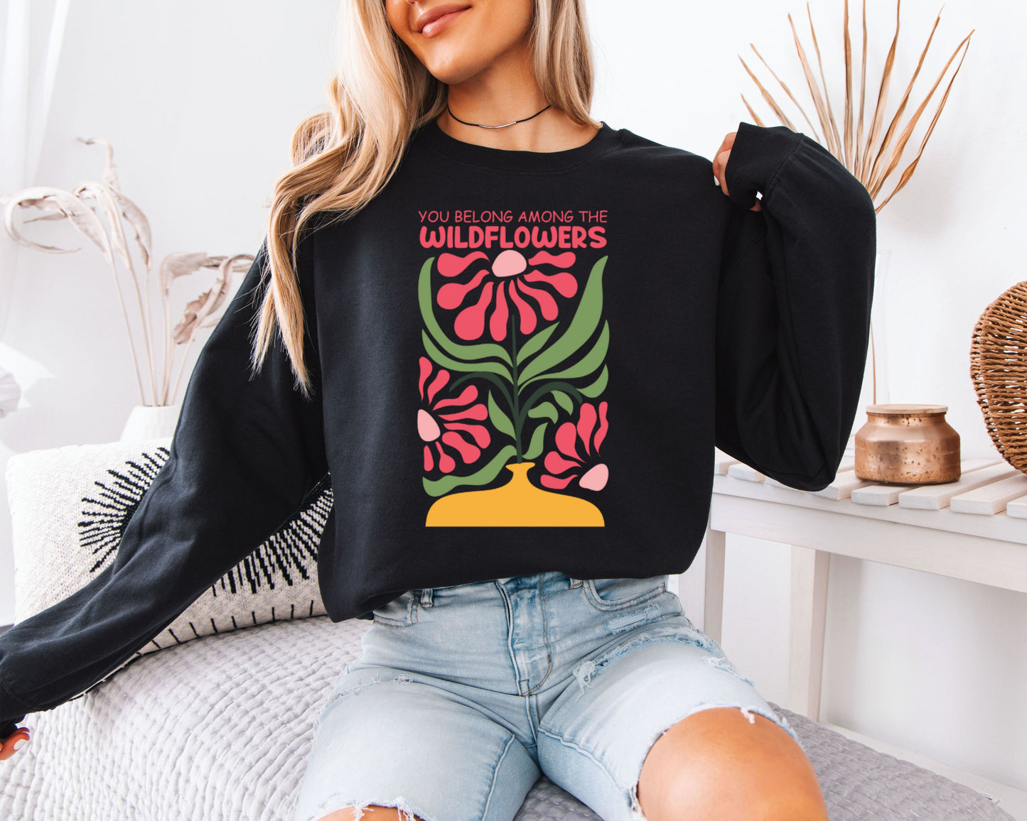Garden Breeze Sweatshirt, Watercolor Flower Graphic Crewneck, Casual Relaxed Fit
