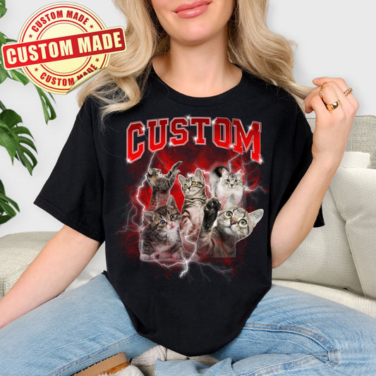 Custom Pet Bootleg Rap Tee - Personalized Dog & Cat Vintage Photo T-Shirt - 90s Retro Style Pet Gift