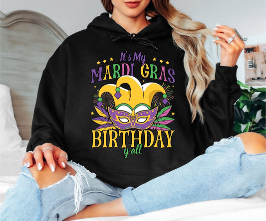 Mardi Gras Hoodie – Beads Masks & Carnival Fun