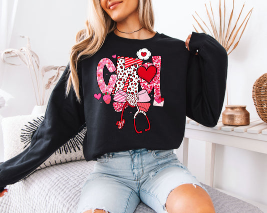 CNA Valentine’s Day Sweatshirt | Cute Nursing Stethoscope Crewneck | Heart Pattern Gift for Nurse