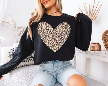 Leopard Print Heart Sweatshirt | Cute Cheetah Animal Print Crewneck | Wild Love Valentine Gift
