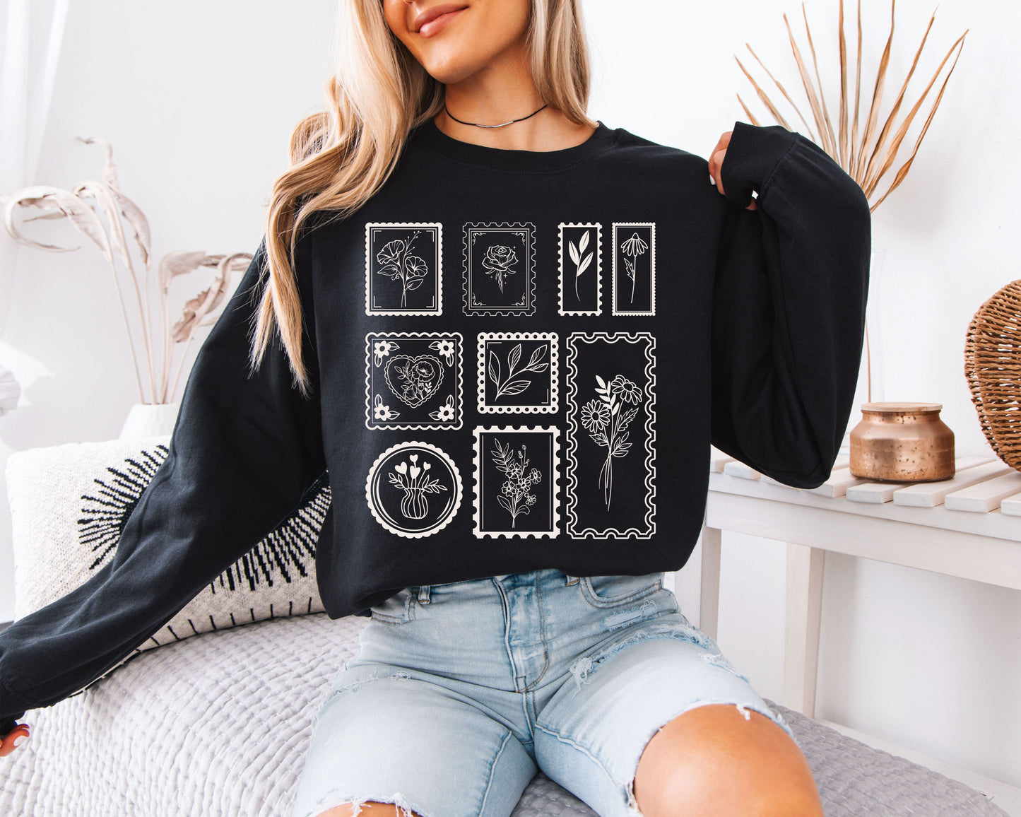 Floral Quote Sweatshirt, Aesthetic Nature Crewneck Pullover, Inspirational Typography, Cute Casual Top