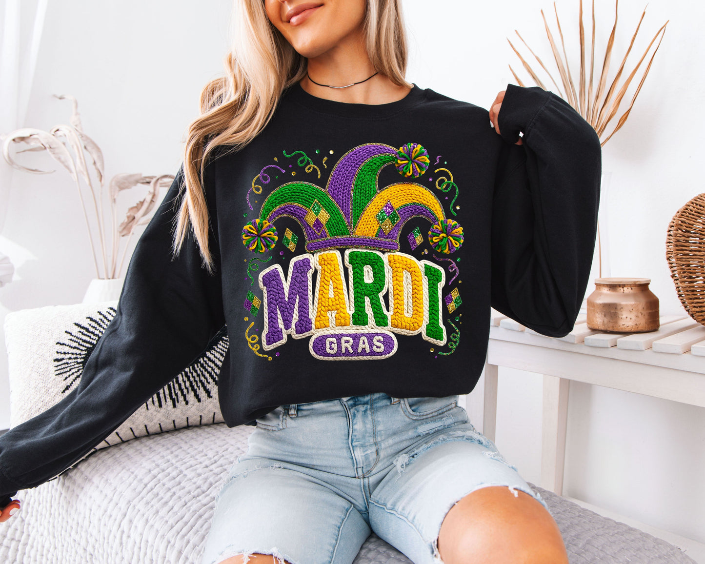 Cozy Parade Day Mardi Gras Crewneck
