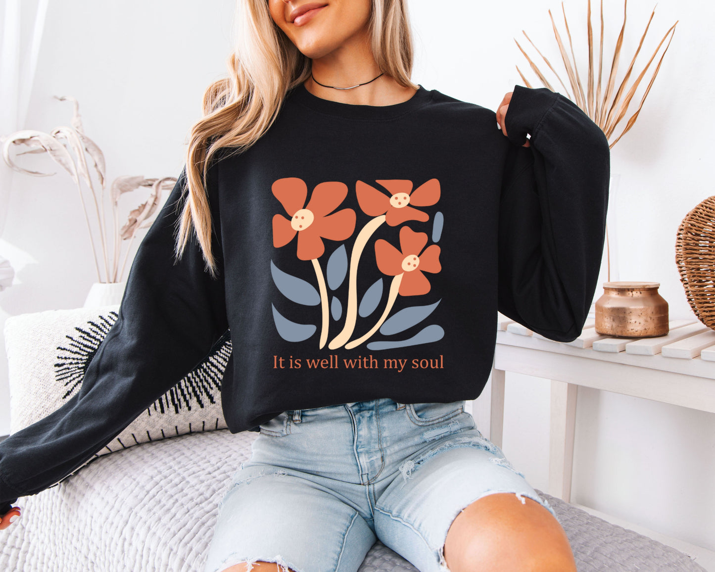 Nature-Inspired Floral Sweatshirt, Faith Graphic Crewneck, Soft Daily Pullover