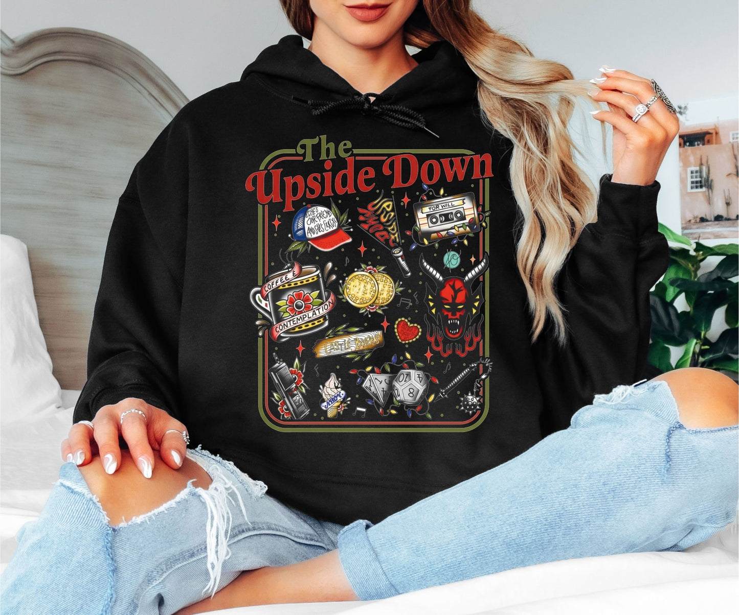 The Upside Down Hoodie, Stranger Things Inspired Graphic Hoodie, Retro Horror Aesthetic Unisex Pullover
