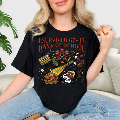 I Survived 100 Days of School Shirt - 100th Day of School Stranger Things Inspired Tee, Retro 80s Hawkins Style Sweatshirt, Teacher and Student Milestone Gift