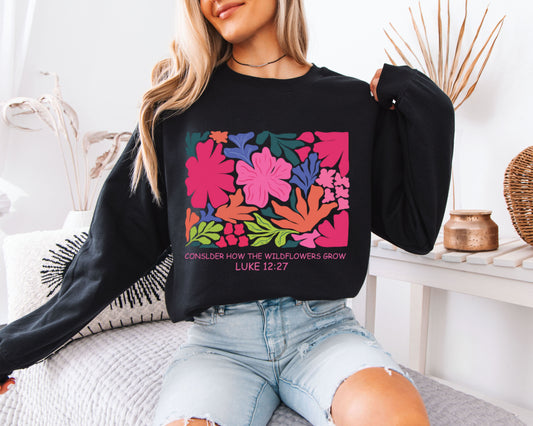 Vintage Bible Verse Sweatshirt, Floral Faith Graphic Crewneck, Relaxed Cozy Fit