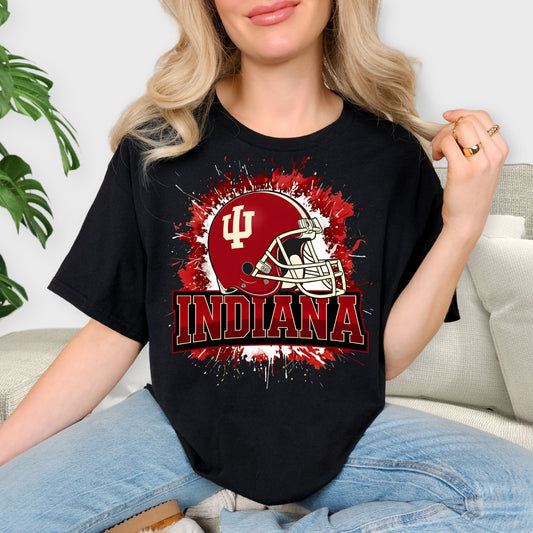 Indiana Hoosiers Football Helmet Shirt - IU Splatter Art T-Shirt, Indiana College Sports Fan Gift, Red and White Hoosier Pride Sweatshirt
