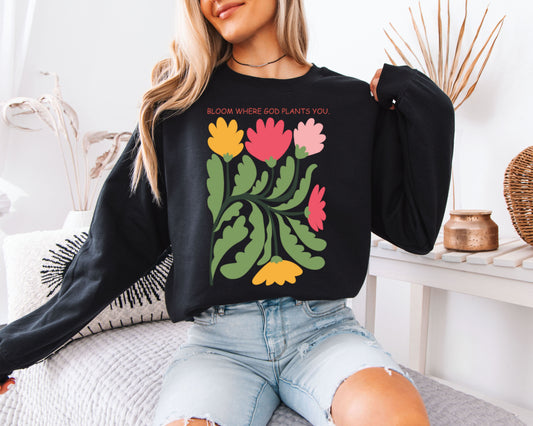Christian Garden Sweatshirt, Cottagecore Faith Graphic Crewneck, Oversized Pullover