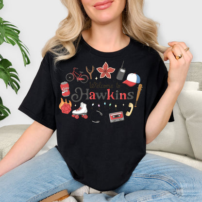 Welcome to Hawkins Shirt - Retro 80s Hawkins Aesthetic Tee, Sci-Fi Adventure Doodle Sweatshirt, Vintage Stranger Things Inspired Gift, Nostalgic Fan Apparel