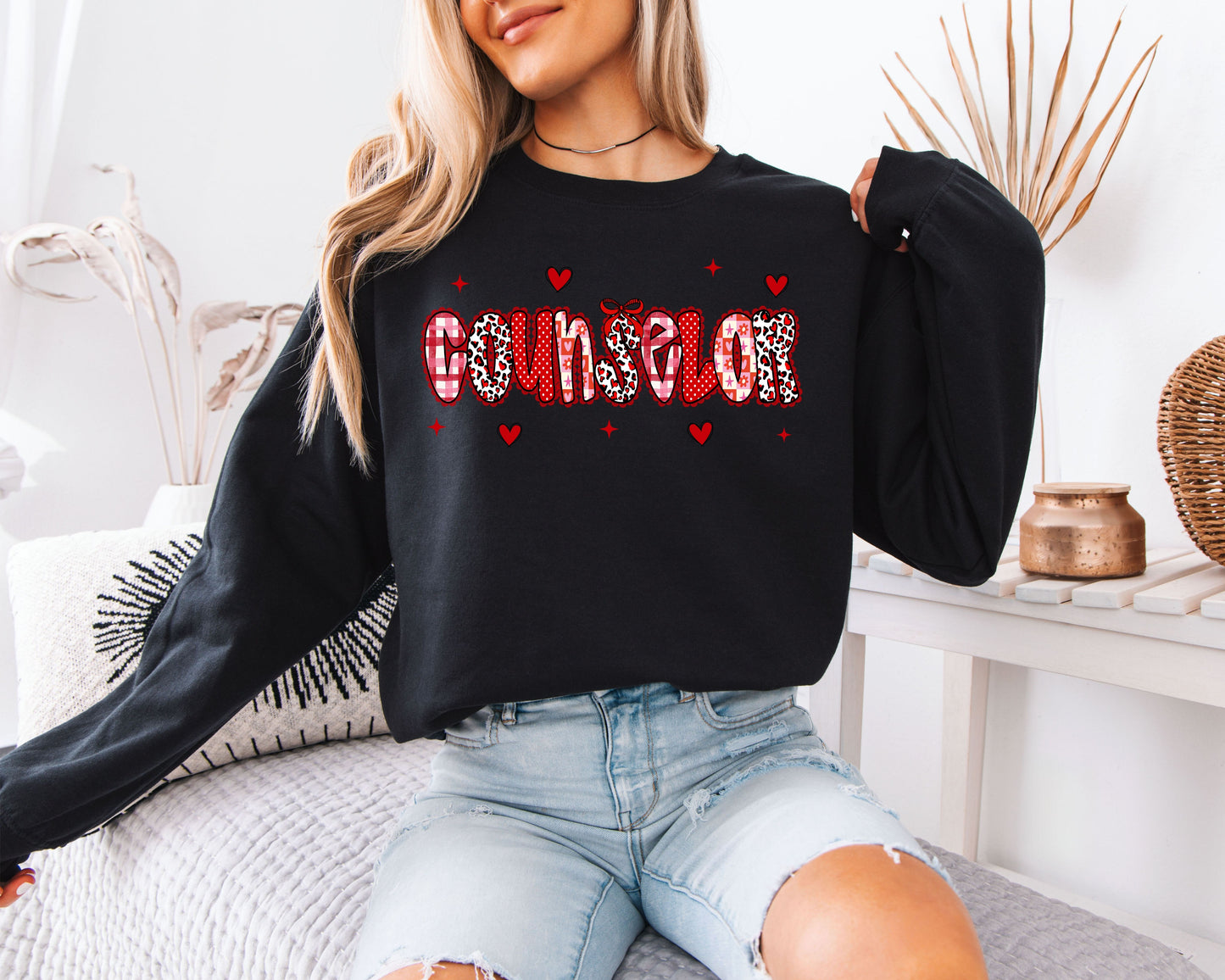 Counselor Valentine’s Day Sweatshirt | Cute Leopard & Heart Pattern Crewneck | School Guidance Gift