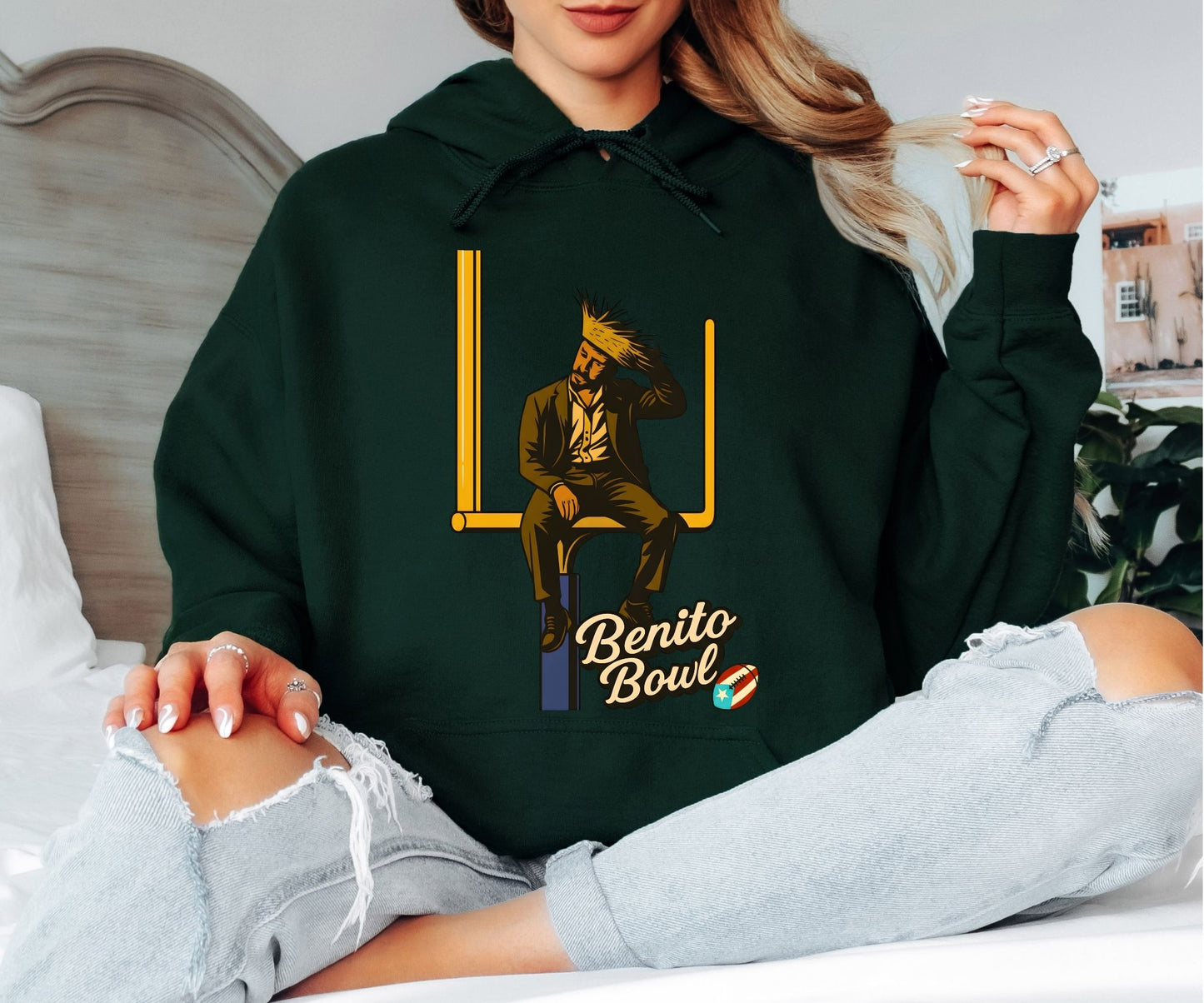 Benito Bowl Football Hoodie, Funny Tailgate Graphic Hooded Sweatshirt for Game Day