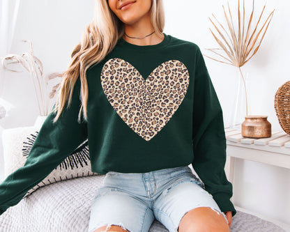 Leopard Print Heart Sweatshirt | Cute Cheetah Animal Print Crewneck | Wild Love Valentine Gift