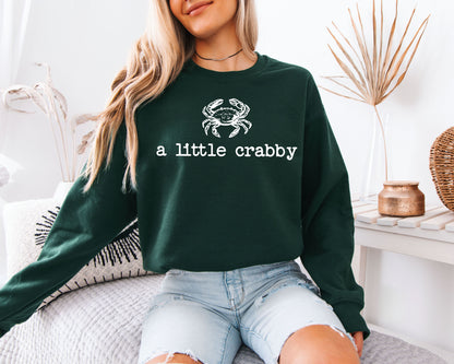 A Little Crabby Sweatshirt - Funny Crab Graphic Pullover, Minimalist Coastal Humor Crewneck, Cute Nautical Jumper