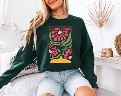 Garden Breeze Sweatshirt, Watercolor Flower Graphic Crewneck, Casual Relaxed Fit