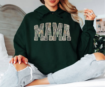 MAMA Camo Letter Hoodie, Stylish Mom Graphic Hoodie, Cozy Unisex Pullover for Everyday Wear