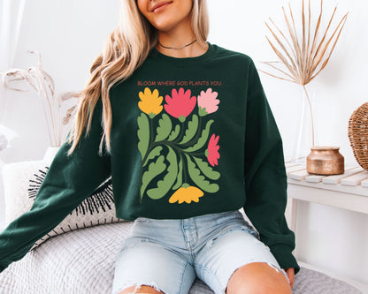 Christian Garden Sweatshirt, Cottagecore Faith Graphic Crewneck, Oversized Pullover