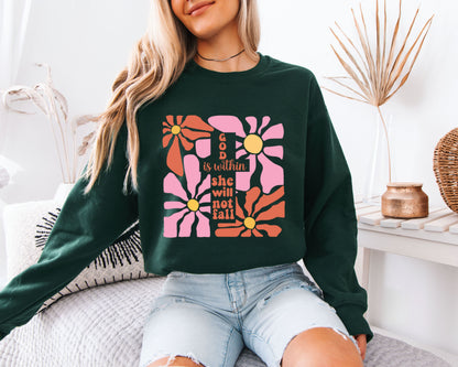 God Is Within Crewneck, Floral Graphic Pullover, Everyday Cozy Wear