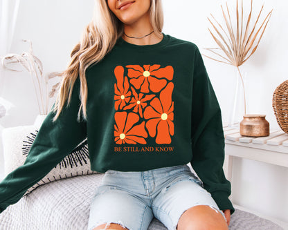 Aesthetic Floral Comfort Sweatshirt, Easy Casual Layer, Flower Illustration Crewneck Sweatshirt