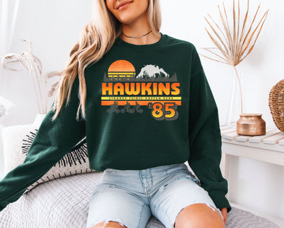 Hawkins 85 Sweatshirt, Stranger Things Inspired Retro Graphic Shirt, 80s TV Show Unisex Crewneck
