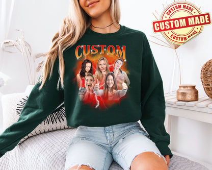 Custom Bootleg Crewneck Sweatshirt - Personalized 90s Vintage Style Photo Sweater - Best Friend & Group Gift