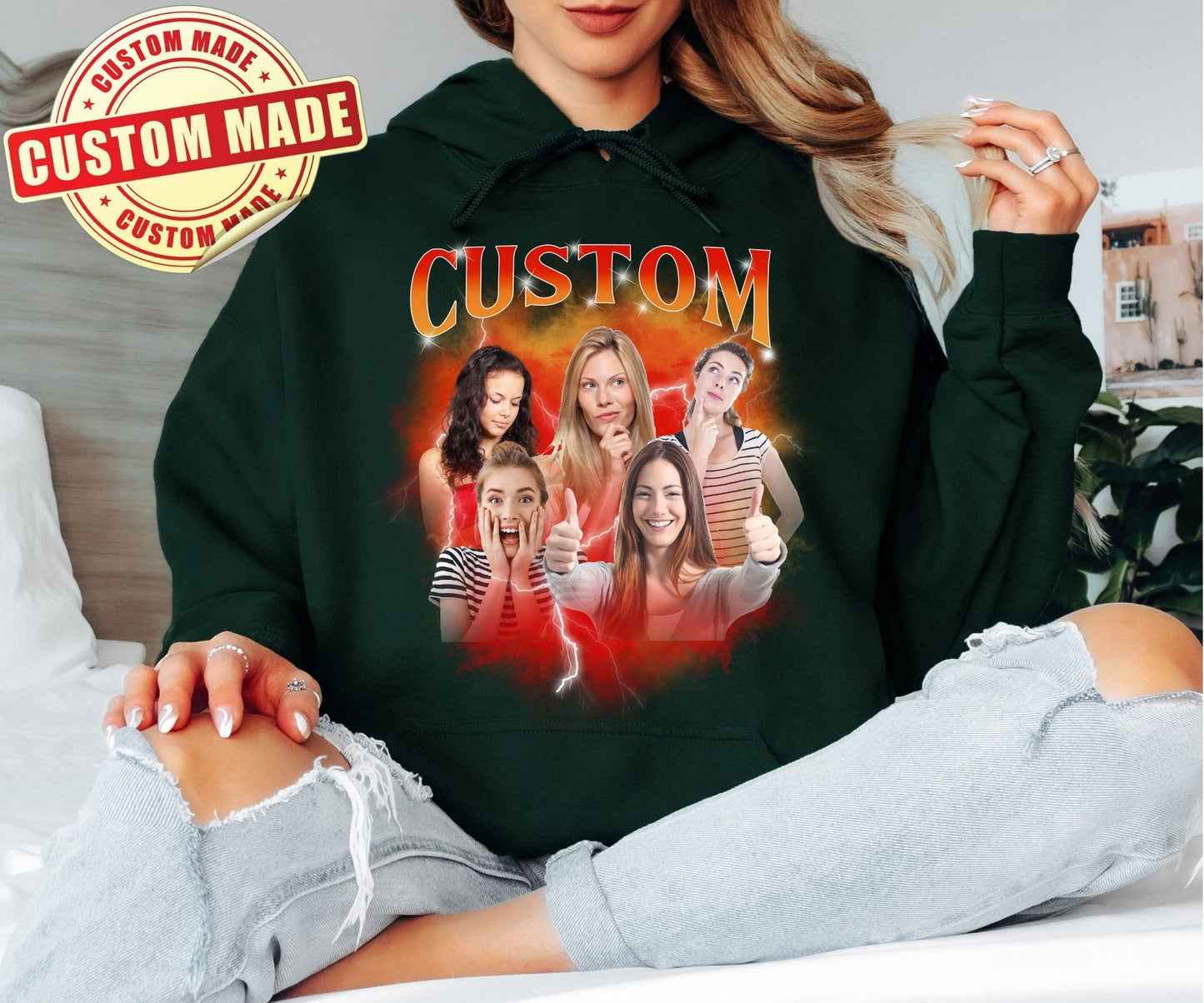 Custom Bootleg Hoodie - Personalized Friend Group Photo Sweatshirt - Funny Best Friend Gift - 90s Vintage Style