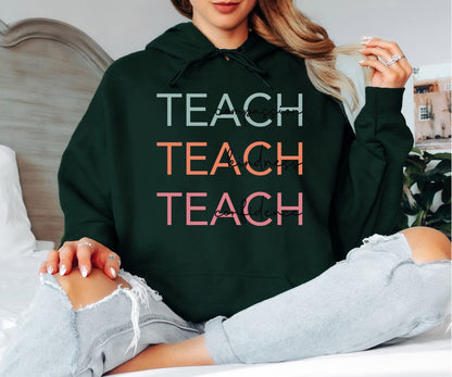 Teach Compassion Kindness Confidence Hoodie - Retro Aesthetic Teacher Hooded Sweatshirt, Inspirational Educator Pullover, Pastel Typography School Hoodie, Meaningful Teacher Appreciation Gift