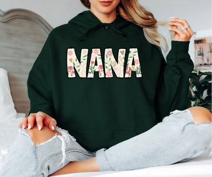 Floral NANA Hoodie – Cute Flower Letter Grandma Sweatshirt Gift